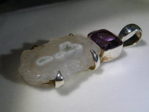 Bergkristall Stalaktit und Facettierter Ametyst Anhänger mit 925 Silber Fassung - Repps-Opal