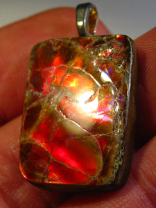 GEM RARR Ammolite Ammolith Anhänger mit Läderband "Der kleine Red" - Repps-Opal