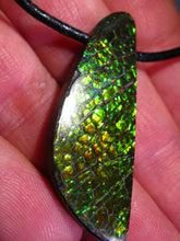 Laden Sie das Bild in den Galerie-Viewer, GEM RARR Ammolite Drachenschuppen Ammolith Anhänger mit Läderband Ein Traum - Repps-Opal