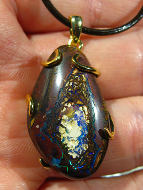 GEM NUSS Boulder Opal Anhänger mit 925 Silber Fassung Vergoldet